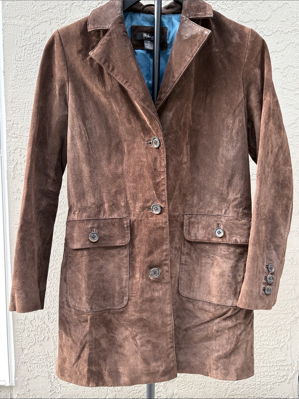 Style & Co Genuine Suede Leather Blazer Jacket Brown Turquoise Lining Medium M